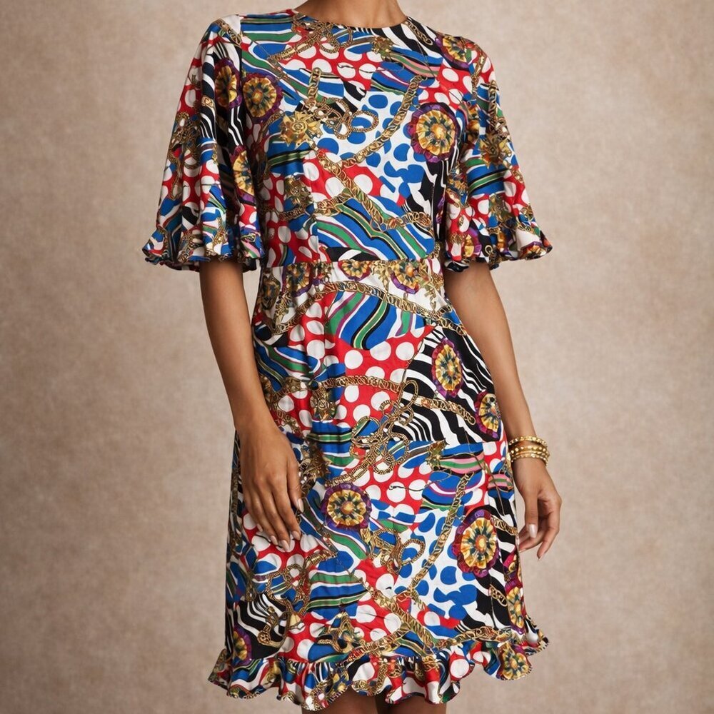NWT Rhode Hailey Mini Dress in Multi Color Chain Print Short Sleeve size 2